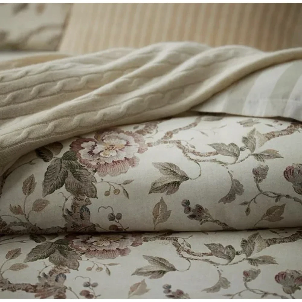 Ralph Lauren Elsie Reversible Jacobean Floral Striped King Duvet Cover $430 NWOT